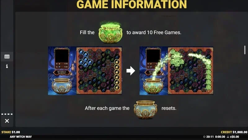 Any Witch Way - caldero lleno y Free Games activadas